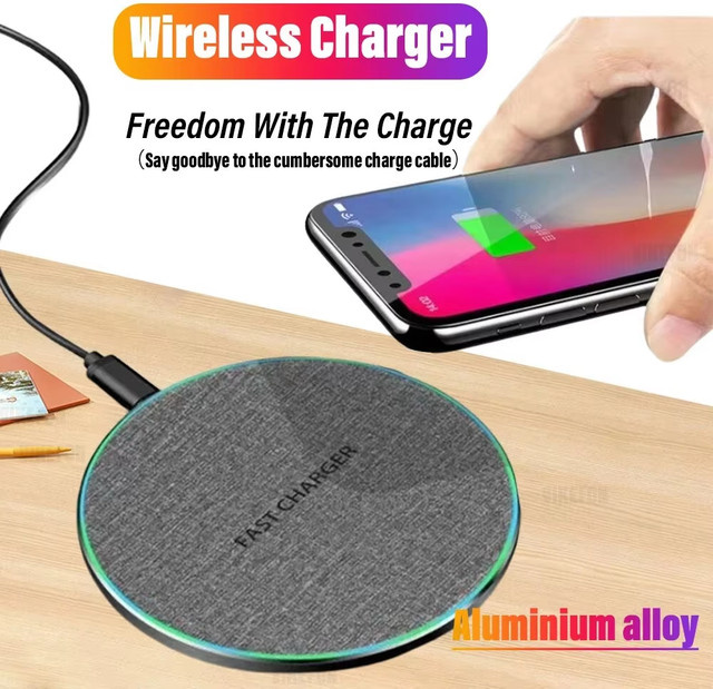 VIKEFON Ultradünnes kabelloses Ladegerät für Samsung Galaxy und iPhone in Schwarz - Bild 1