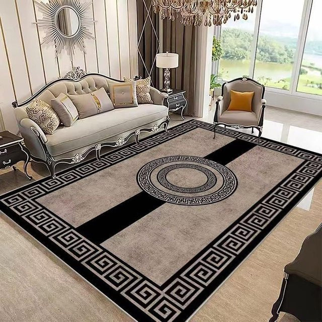 Lodestar Teppich mit Marmor-Design und gestreifter Bordüre, grau, rechteckig, B/T: 60 x 40 cm - Bild 1