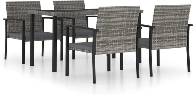 vidaXL 5-tlg Garten-Essgruppe aus Poly Rattan in Grau mit Tisch und Stühlen - Bild 1