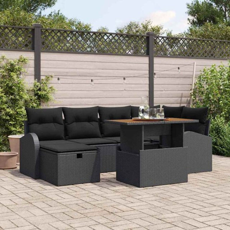 7-teiliges Garten-Sofa-Set aus Poly-Rattan in Schwarz von vidaXL - Bild 1