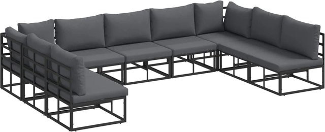 vidaXL Gartensofa-Set L-Form in Schwarz und Grau mit 9 Kissen aus pulverbeschichtetem Aluminium und UV-beständigem Polyester - Bild 1