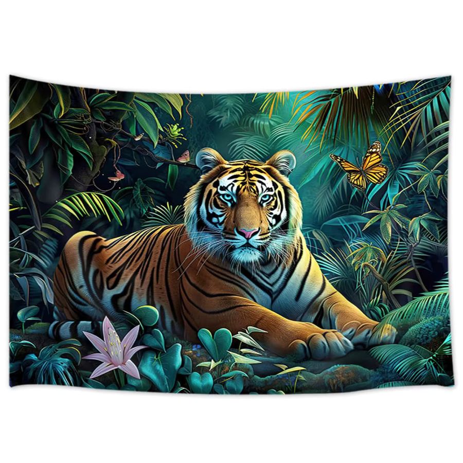 VIKAMA Wandteppich mit Tiger-Motiv im tropischen Dschungel-Design zur Wanddekoration - Bild 4