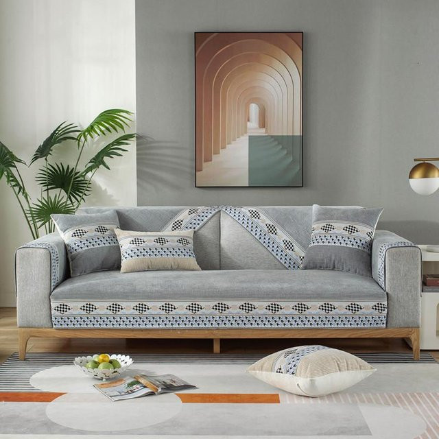 Super Six Chenille Sofakissen in Grau, quadratisches Sitzkissen mit rutschfester Oberfläche, B/B: 70 x 70 cm - Bild 1