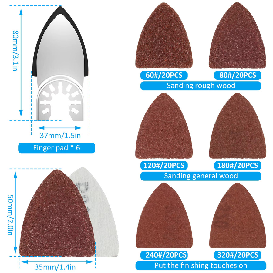 129-teiliges Universal Schleifpad Set für oszillierende Multischleifer mit Dreieck Finger Schleifpapier in den Körnungen 60-320 Grit für DIY-Arbeiten - Bild 3