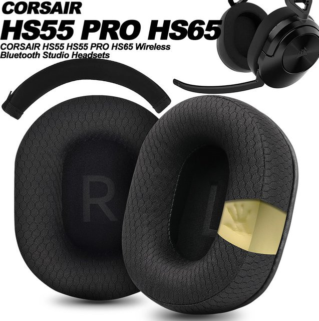 Corsair Ersatz Stirnband und Ohrpolster aus Protein Leder für HS55, HS55 PRO und HS65 in Schwarz - Bild 1