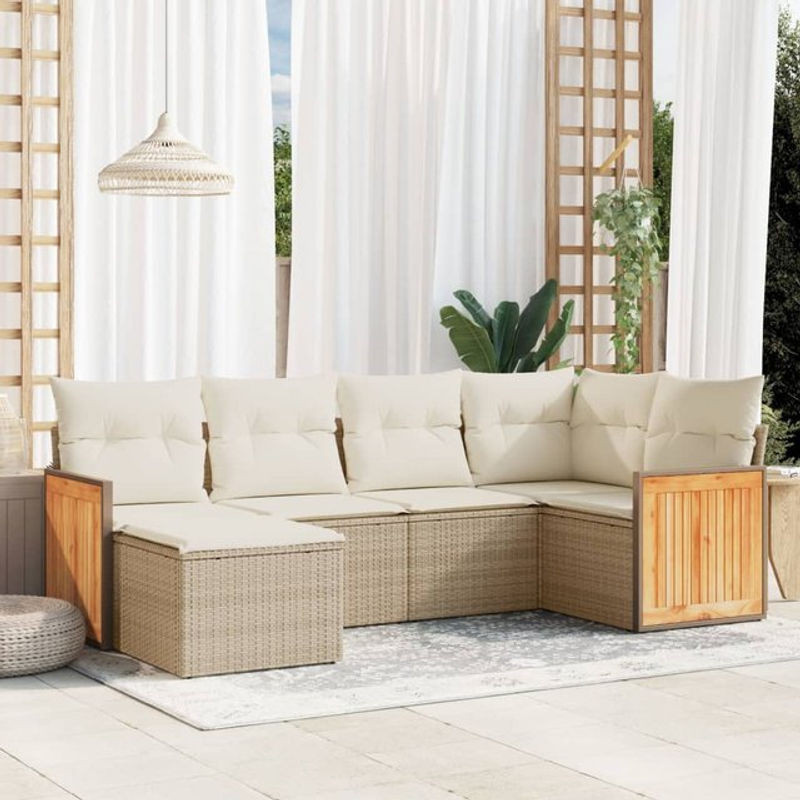 Vidaxl Gartenmöbel-Set aus Polyrattan mit 6 Teilen und Kissen, Beige - Bild 1