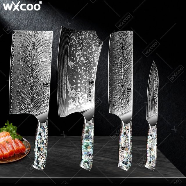 WXCOO Messerset aus Damaststahl mit Santoku-Messer, Fleischbeil und Ausbeinmesser inklusive Aufbewahrungsbox - Bild 1