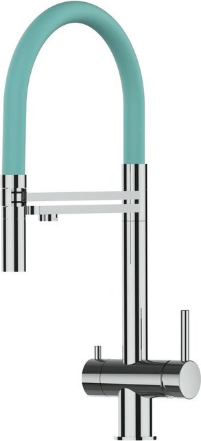 VIZIO 3-Wege Küchenarmatur aus Edelstahl mit 360 Grad schwenkbarem Auslauf und abnehmbarer 2-Strahl Handbrause in Türkis und Silber - Bild 1