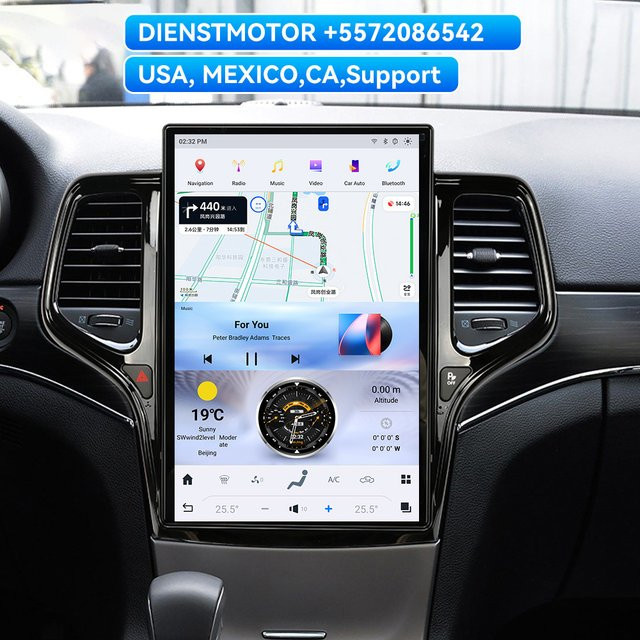 ZWNAV Android Multimedia Player im Tesla Stil für Jeep Grand Cherokee 2010-2021 mit 14,4 Zoll Display, GPS Navigation, 128 GB Speicher, Schwarz/Gold - Bild 1