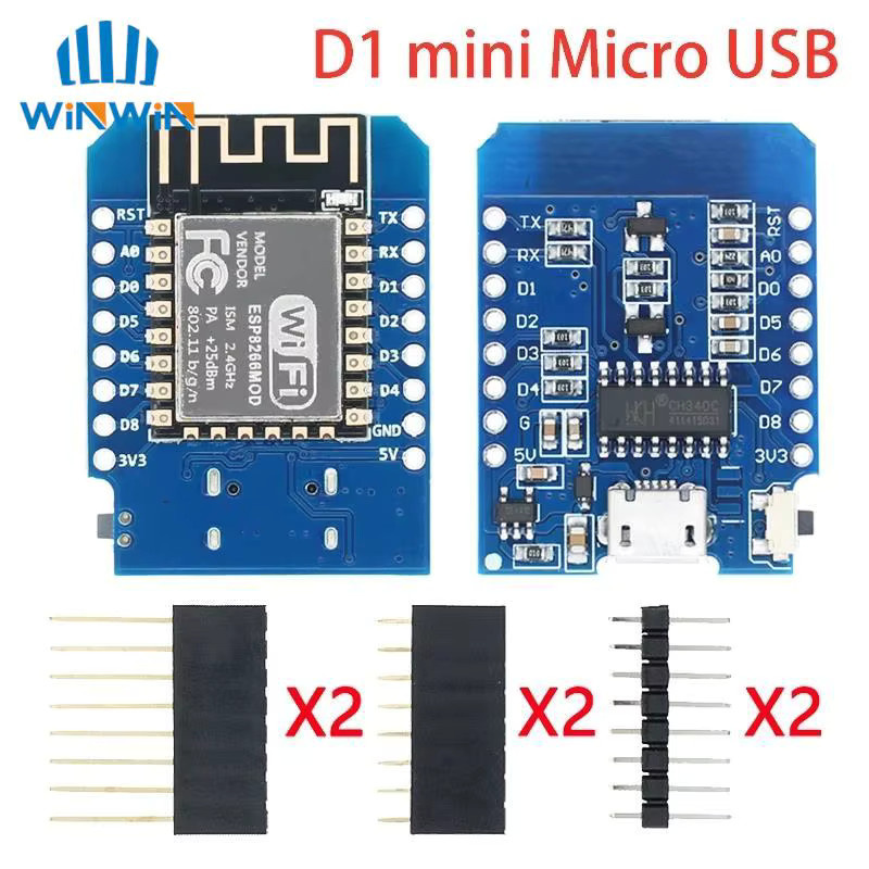 AITEWIN ROBOT D1 Mini ESP8266 ESP-12F NodeMCU WiFi Entwicklungsboard mit USB-C und Pins in Blau - Bild 2