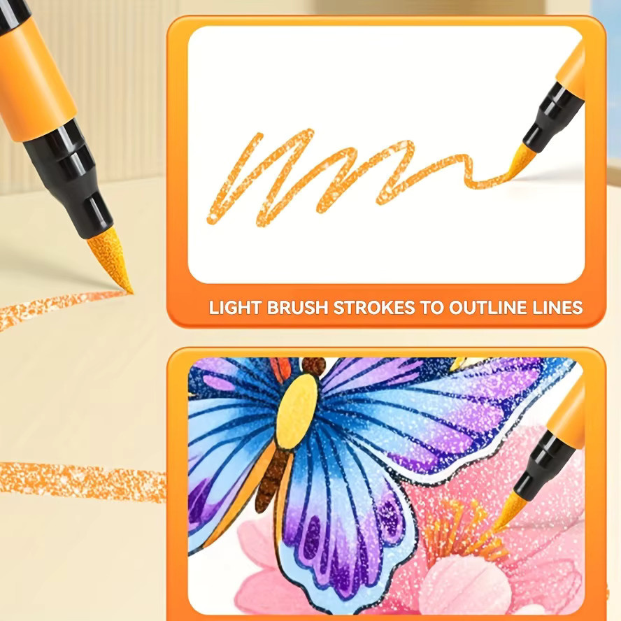24er Glitzer-Marker-Set in Mehrfarben – Wasserbasierte Acryl-Glitzerstifte mit Pinselspitze für Kunst, Scrapbooking und Schule - Bild 5