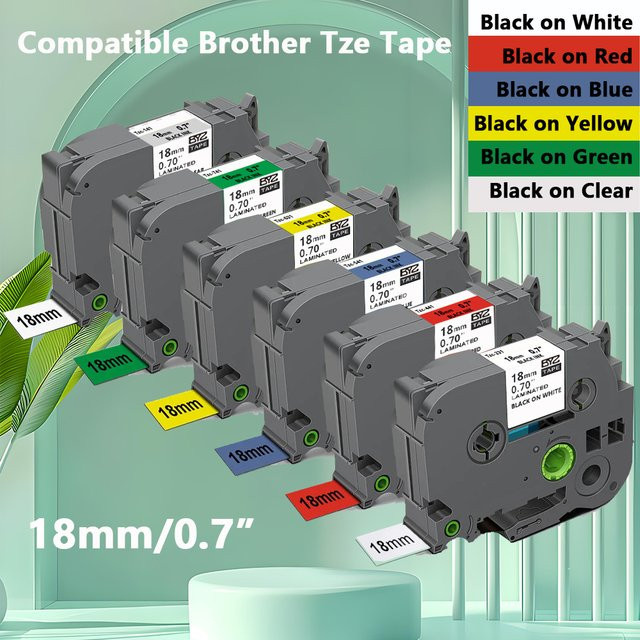 6er-Pack AIVE kompatibles Etikettenband für Brother P-Touch, laminiertes TZ-Band, Breite: 18 mm, Multicolor - Bild 1