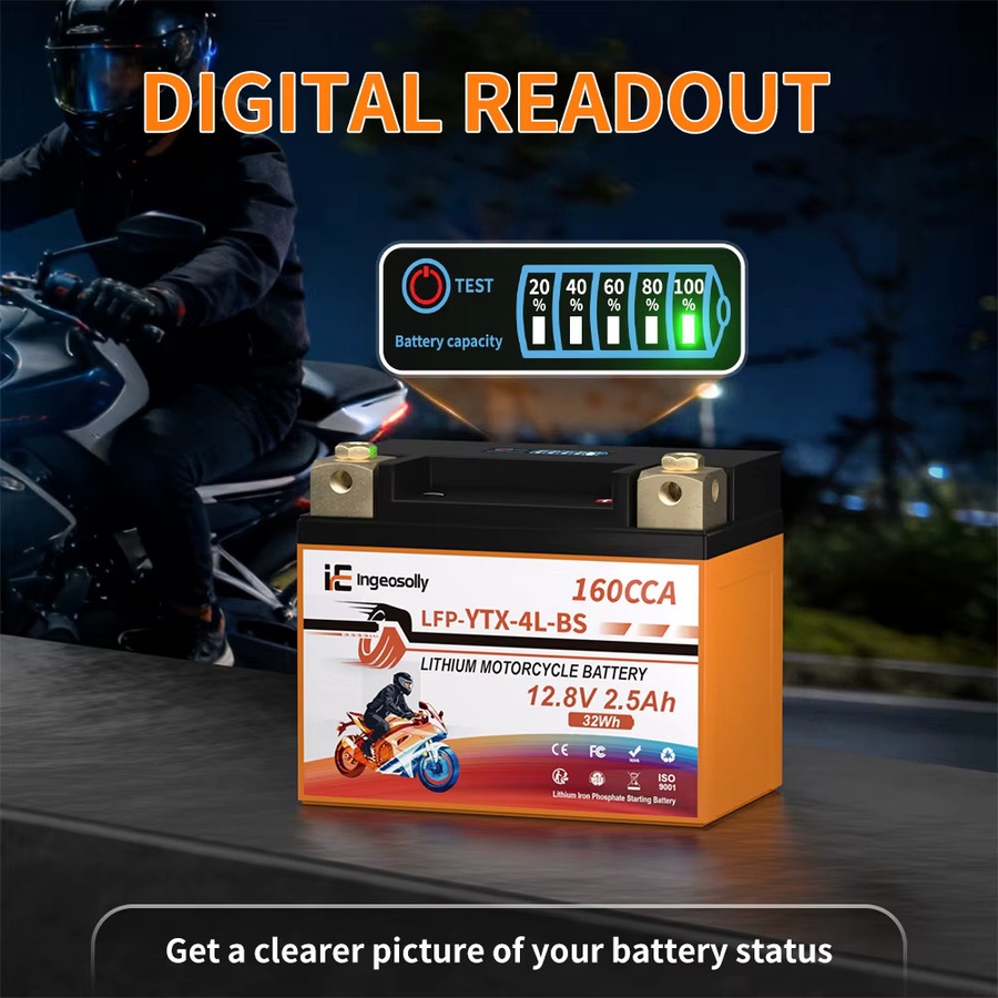 Ingeosolly 4L-BS 12V 2,5Ah LiFePO4 Motorradbatterie mit BMS und LED-Anzeige, wartungsfreie Lithium-Starterbatterie für ATV, Roller, Yamaha, Honda, Suzuki, Schneemobil, Quad und Traktor - Bild 3