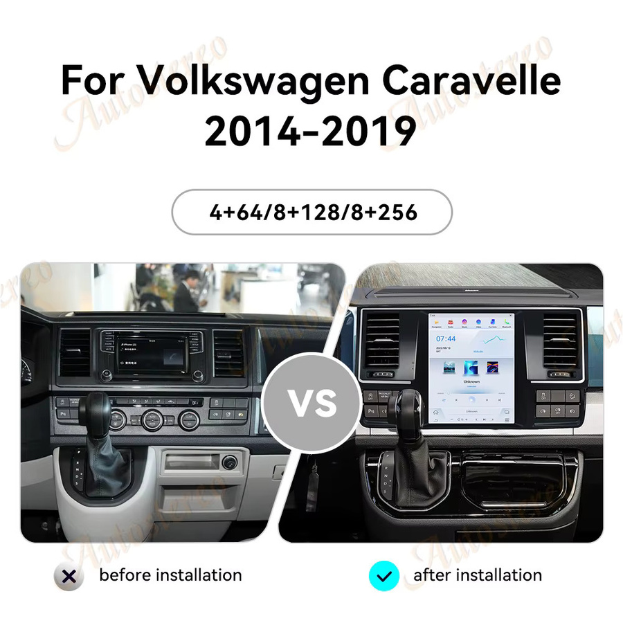 ZWNAV Android 13 Multimedia Player mit CarPlay und GPS Navigation im Tesla Stil für Volkswagen VW Caravelle T6 2014-2019, Schwarz - Bild 2