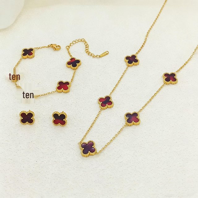 Chose One Schmuckset Kleeblatt, Titanstahl, Gold, Perlmutt, Damen - Bild 1