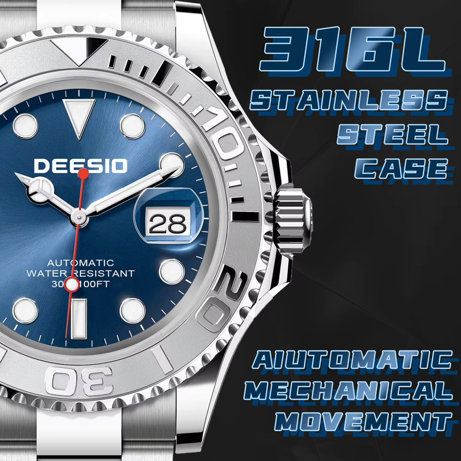 deesio Armbanduhr Automatik, Edelstahl, Saphirglas, Blau, Herren - Bild 2