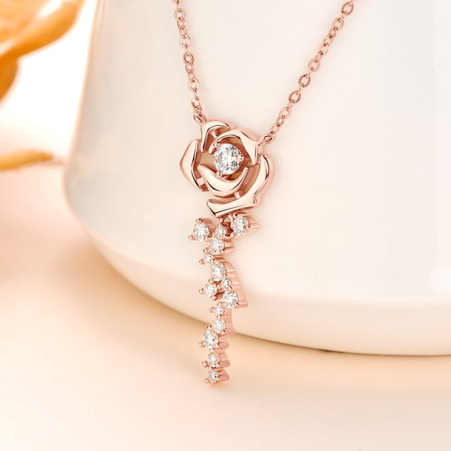 Iogou Halskette, Roségold, 925 Silber, Moissanite, Kristall, Damen - Bild 1