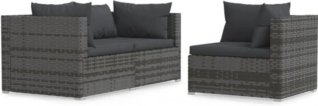 vidaXL 3-tlg Garten-Lounge-Set in L-Form aus Poly Rattan und Metall mit Kissen in Anthrazit/Grau - Bild 1