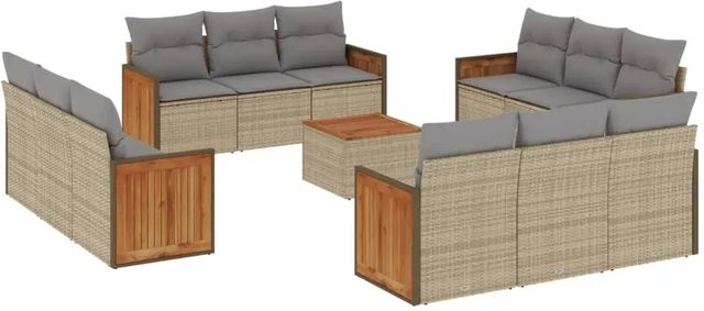 vidaXL 13-teilige Garten-Sofagarnitur aus Polyrattan in Beige mit Kissen und Stauraum - Bild 1