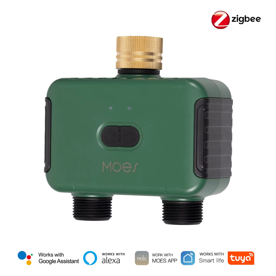 MOES ZigBee Smart Water Timer mit 2 Ausgängen aus Messing, programmierbare Bewässerung, Tuya kompatibel mit Alexa und Google Home, Gold/Grün - Bild 7