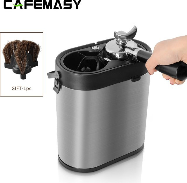 CAFEMASY Automatischer elektrischer Kaffee-Portafilter-Reiniger aus Edelstahl in Silber für 58mm Siebträger und Pulverbehälter - Bild 1