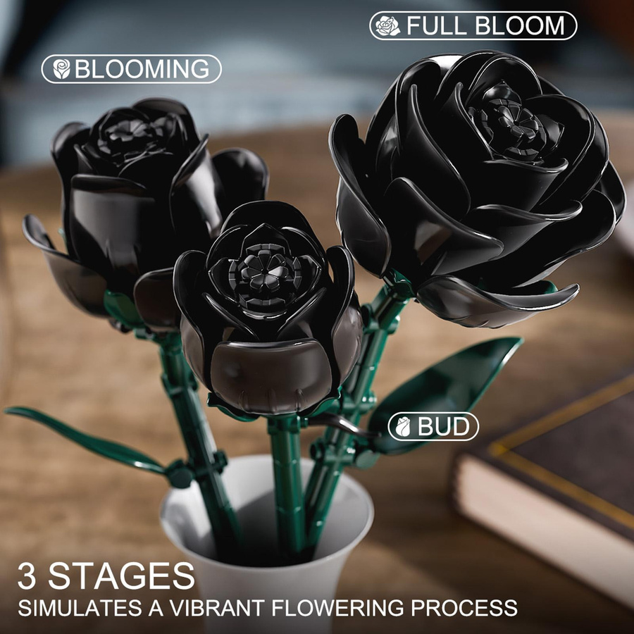 YCOLE Schwarze Rose Bündel Bausteine 12-teiliges Set - Bild 5