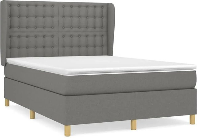 vidaXL Boxspringbett mit Matratze in Dunkelgrau, Hybrid-Design mit Taschenfederkern, B/T/H: 140 x 200 x 128 cm - Bild 1