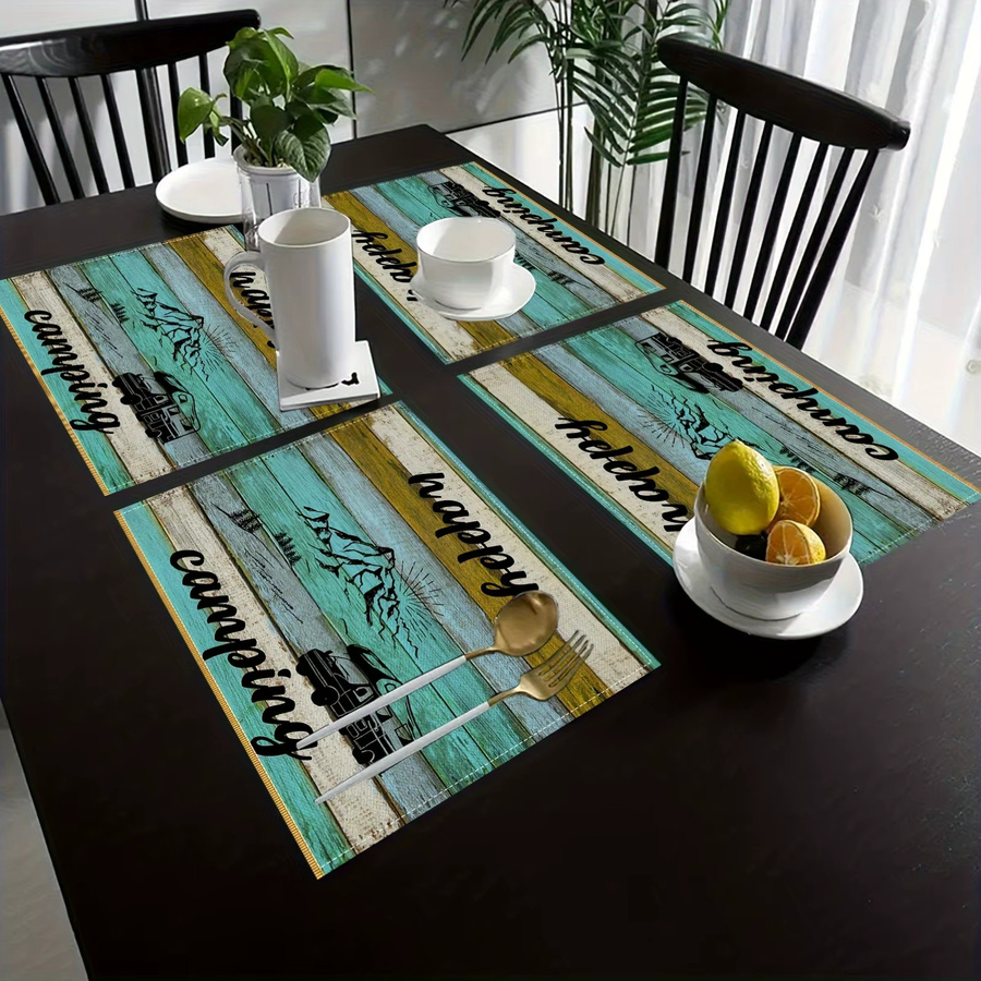 VIKAMA Camping-Tischset aus Leinen im Vintage-Design, 4/6er Set, Schwarz/Mehrfarbig, Rechteckig - Bild 2