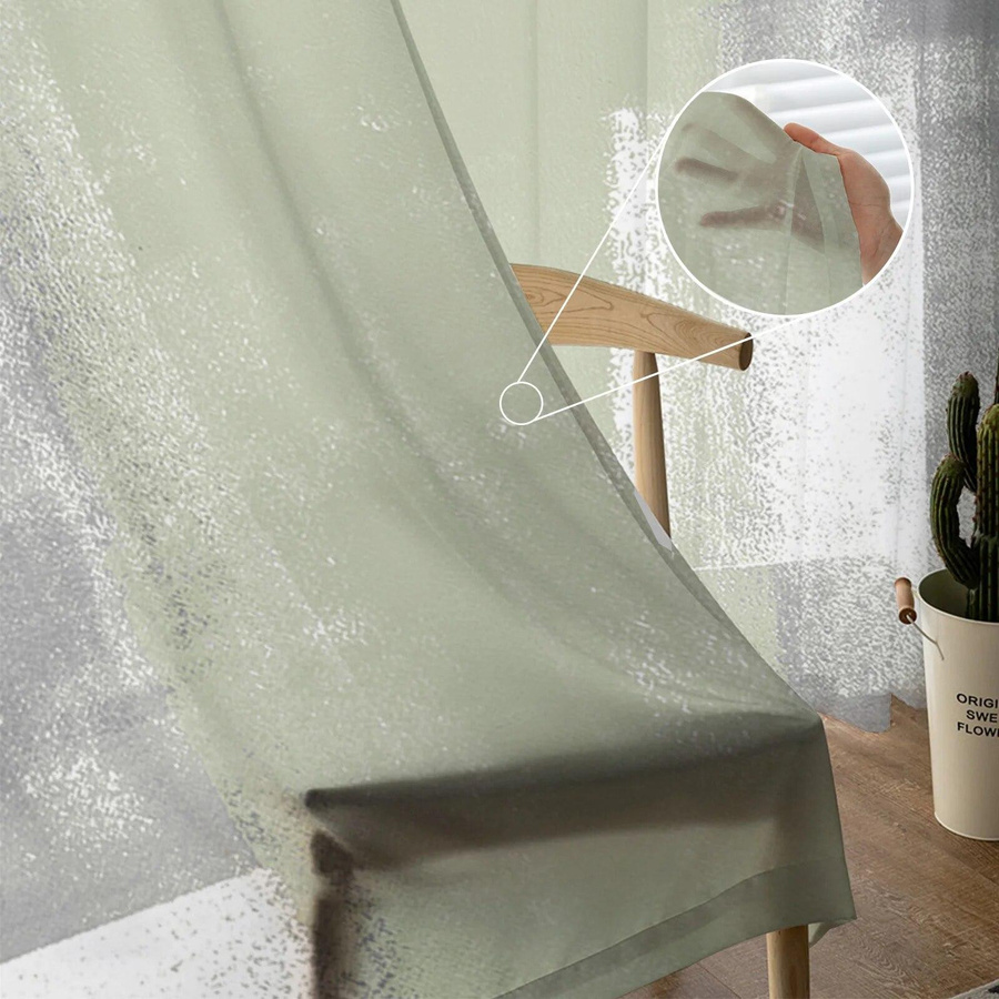 Yiran Furniture Transparente Tüllvorhänge mit Ölgemälde-Textur in Grün, B: 135 cm, H: 114 cm - Bild 2