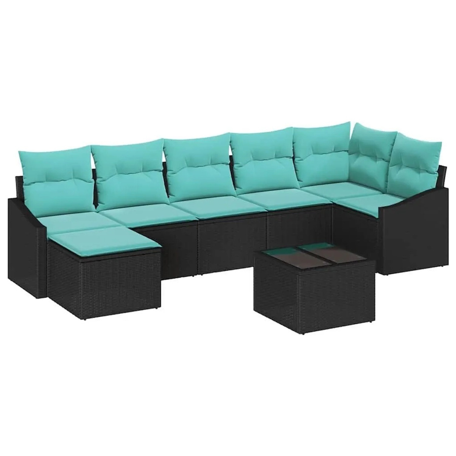 vidaXL 8-teiliges Lounge-Sofa Set aus Poly Rattan in Schwarz mit Kissen und Tisch - Bild 1