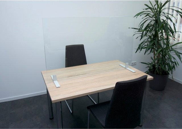 Skyscope Hygiene Schutzglas Set in Grau und Silber mit 3 Standfüßen, B: 120 cm, H: 70 cm, Tiefe der Standfüße: 35 cm - Bild 1