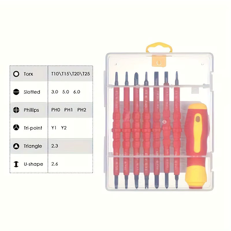 NEWONE 7-in-1 Elektriker-Werkzeugset mit wechselbarem isoliertem Schraubendreher und magnetischen Bits, Rot - Bild 2