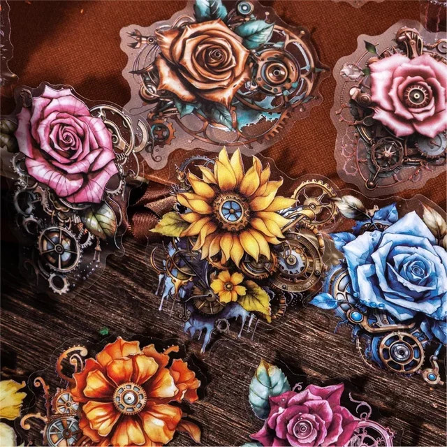 12er Pack Retro PET Aufkleber mit Blumenmotiven in Multicolour für dein Sammelalbum, B/H: 13 x 9 cm - Bild 1