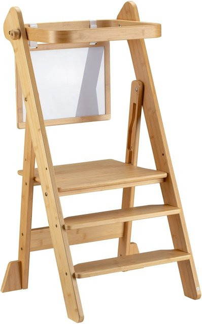 Wiltec Kinderstuhl Lernturm aus Bambus, klappbarer Lernstuhl und Stehstuhl für Kinder, Beige, B/T/H: 43 x 48 x 91 cm - Bild 1
