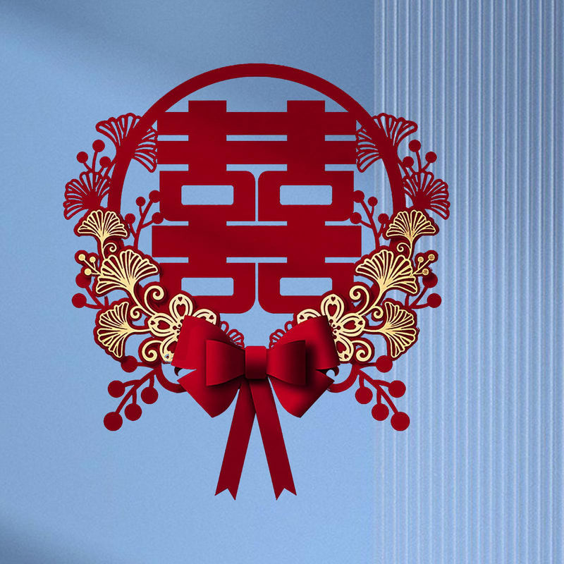 OutsideWorld Selbstklebender Wandaufkleber für chinesische Hochzeiten mit Doppelglück-Symbol und Blumen in Rot - Bild 8
