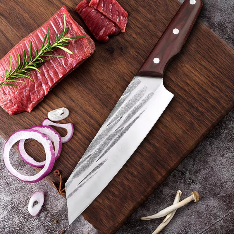 InLeung Handgeschmiedetes Fleischmesser aus Edelstahl mit Holzgriff, 17,78 cm Küchenchef-Messer für Metzger und Fisch - Bild 4