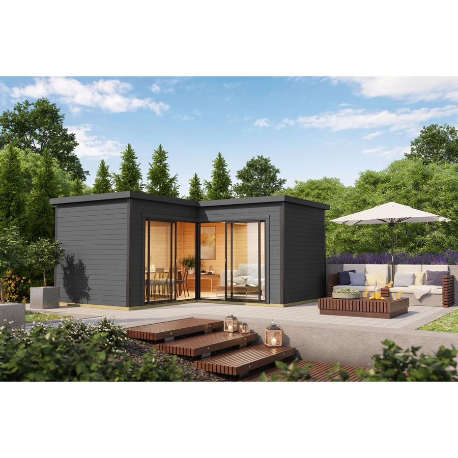 Lasita Holz-Gartenhaus Domeo 6 mit Flachdach in Carbongrau lasiert in Blockbohlenbauweise mit modernem Design B/T: 500 x 500 cm - Bild 2