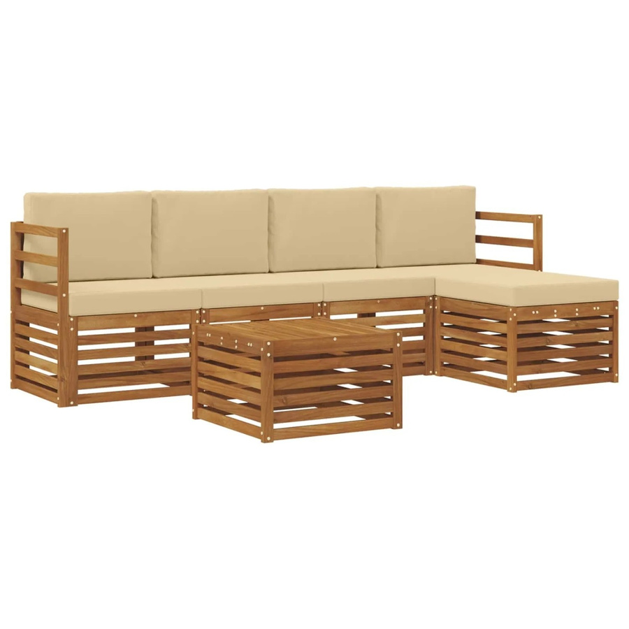 vidaXL Sofagarnitur 6-teilig aus Massivholz Akazie in Natur und Beige mit Polsterung und Armlehnen - Bild 2
