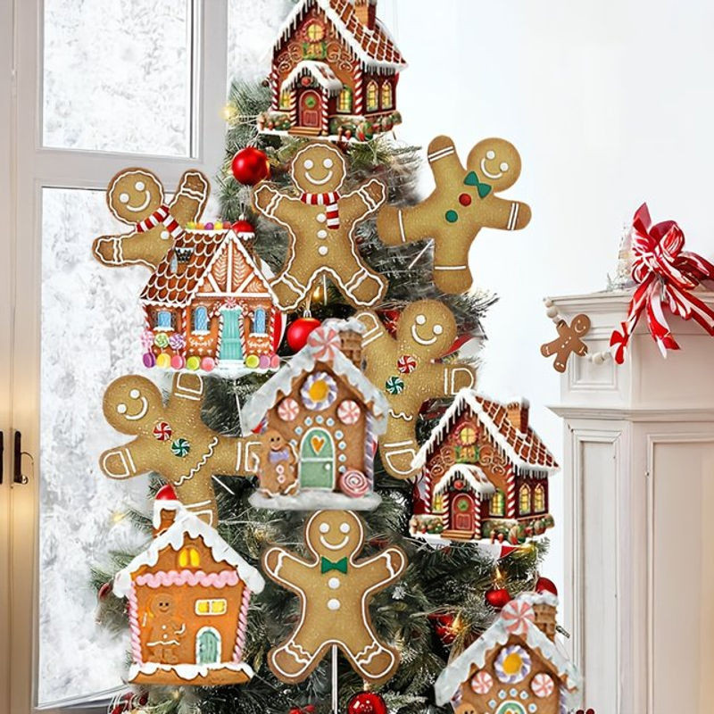 Mehrfarbige Weihnachtsbaum Dekoration Picks mit Lebkuchenmann und Lollipop aus Holz - Bild 1