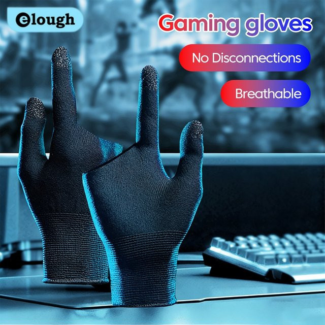 Elough E-Sport Spielhandschuhe für mobile Spiele, ultradünne Silberfaser-Doppelfinger-Handschuhe mit 24 Nadeln, Schwarz/Silber - Bild 1