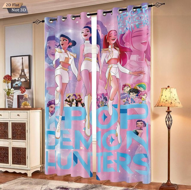 Set aus 2 verdunkelnden Vorhängen mit Pop-Dämonenjäger-Druck für Wohnzimmer und Schlafzimmer, isolierend, Polyester, Breite: 100 cm, Höhe: 70 cm - Bild 1