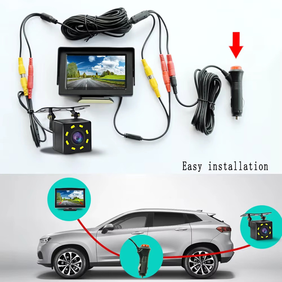 QXNY Rückfahrkamera mit LCD-Anzeigemonitor in Schwarz mit Nachtsicht und Weitwinkel für Auto und Fahrzeug - Bild 5