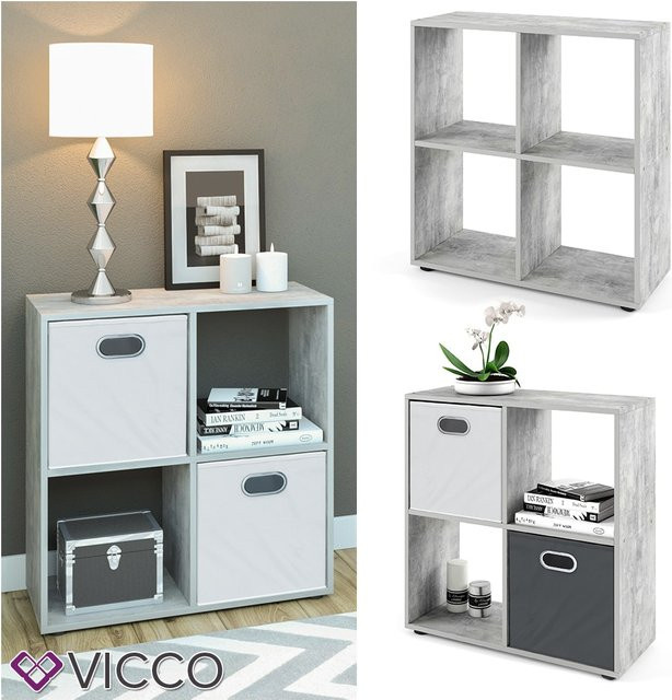 VICCO Raumteiler TETRA Standregal mit 4 Fächern in Grau Beton für Büro und Wohnzimmer, B/T/H: 57,9 x 57,9 x 57,9 cm - Bild 1
