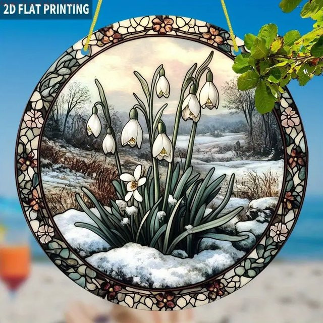 Potdemiel Winter-Schneeflocken Lichtfänger in Vintage-Buntglas-Design, rundes Acryl-Hängeelement in Mehrfarbig, Durchmesser: 20 cm - Bild 1