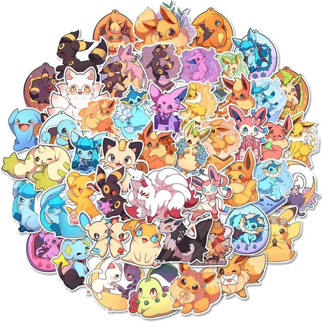 TAKARA TOMY Pokemon Aufkleber Set mit Eevee und Pikachu, wasserfeste Kawaii Anime Sticker in Multicolor für Laptop und Schreibwaren - Bild 1