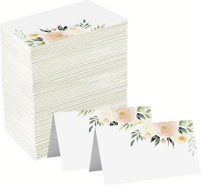 Weiße Tischkarten mit floralem Rosen-Design für Hochzeit, Geburtstag und Party aus Papier - Bild 1