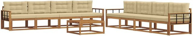 vidaXL Outdoor-Sofagarnitur aus Akazienholz in L-Form, 9-teiliges Set mit Tisch und Kissen, Natur und Beige - Bild 1