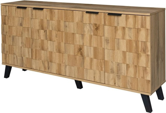 okwish Sideboard in Natur mit Holzmaserung und 4 Türen, B/T/H: 160,5 x 35,5 x 78 cm - Bild 1