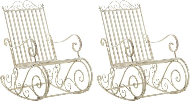 DELUKE Schaukelstuhl ANNA 2er Set Outdoor aus Metall in Antik-Creme, B/T/H: 56 x 90 x 94 cm - Bild 1