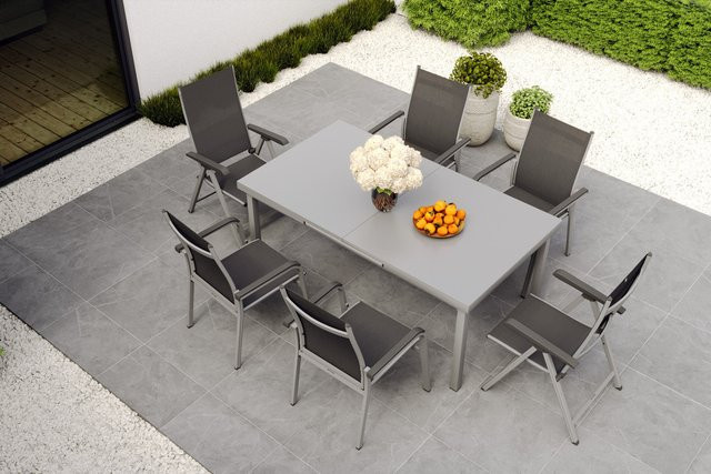 Kettler BasicPlus Garten-Essgruppe aus Aluminium und Textilene in Silber mit ausziehbarem Tisch und 6 Stühlen - Bild 1